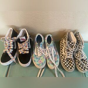 Three pairs of Girls Vans- Sizes 2.5 and 3- barely worn